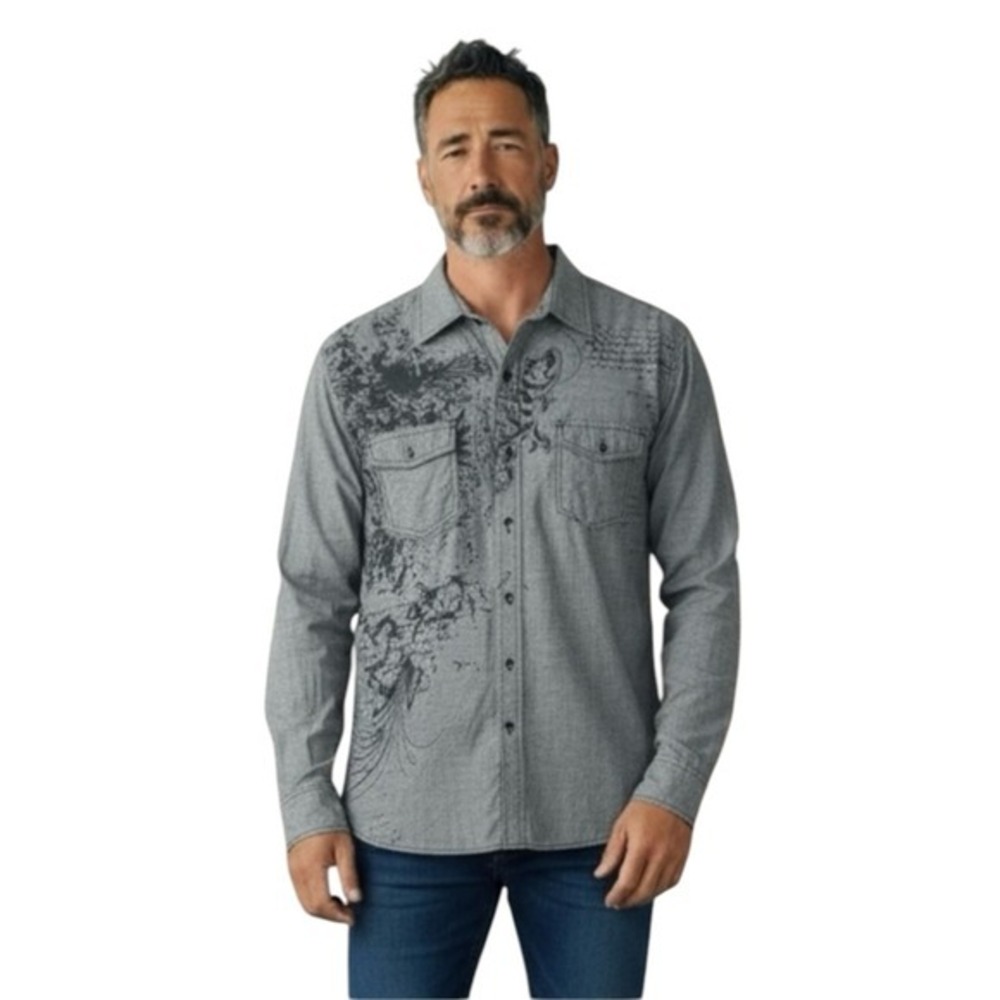 INC International Concepts Long Sleeve Black & Gray Button Down Shirt